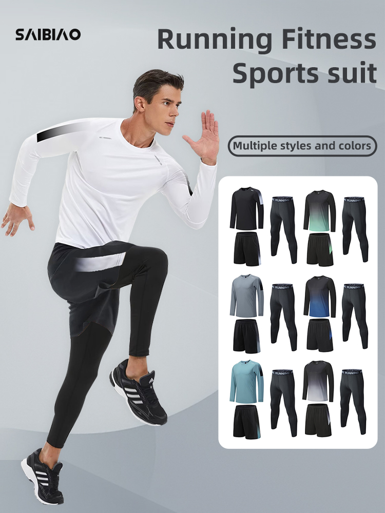 Compression Long Pant - ชุดออกกำลังกายผู้ชายแบบยืดหยุ่น ชุดกีฬาเพาะกาย เสื้อฟิตเนสแขนยาว กางเกงรัดรูป และชุดวิ่ง