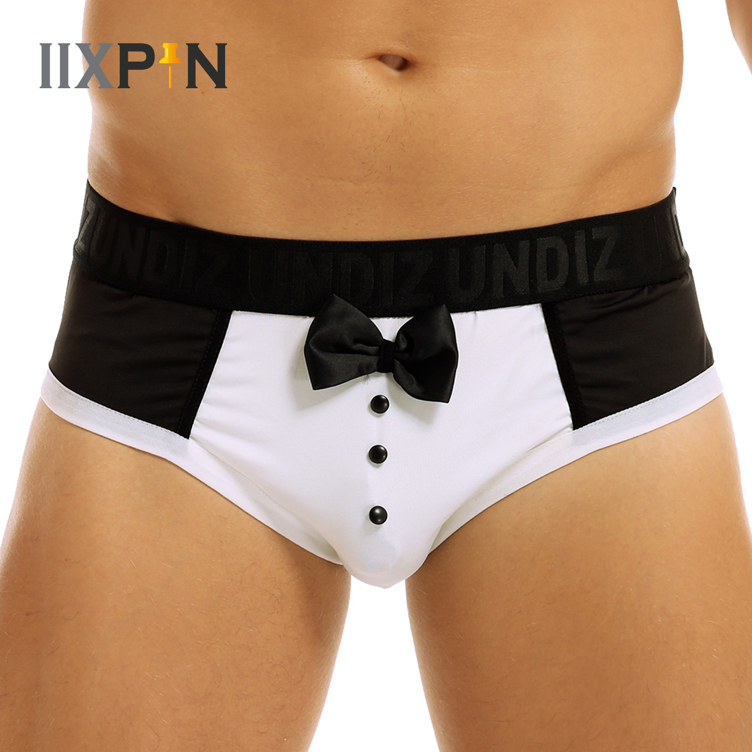 Boxer Shorts Modal - ผู้ชายน่ารัก Tuxedo Boxer กางเกงขาสั้นชุดชั้นในสีดํา Splice Cotton