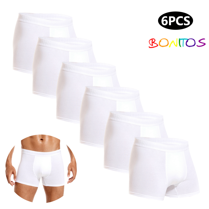 Boxer Brief Pack Cotton - กางเกงในผู้ชายสีขาว6ชิ้นกางเกงบ็อกเซอร์ผ้าฝ้ายสำหรับผู้ชายชุดชั้นในแบรนด์ชายกางเกงในเซ็กซี่ลื่นกางเกงบ็อกเซอร์ของขวัญ