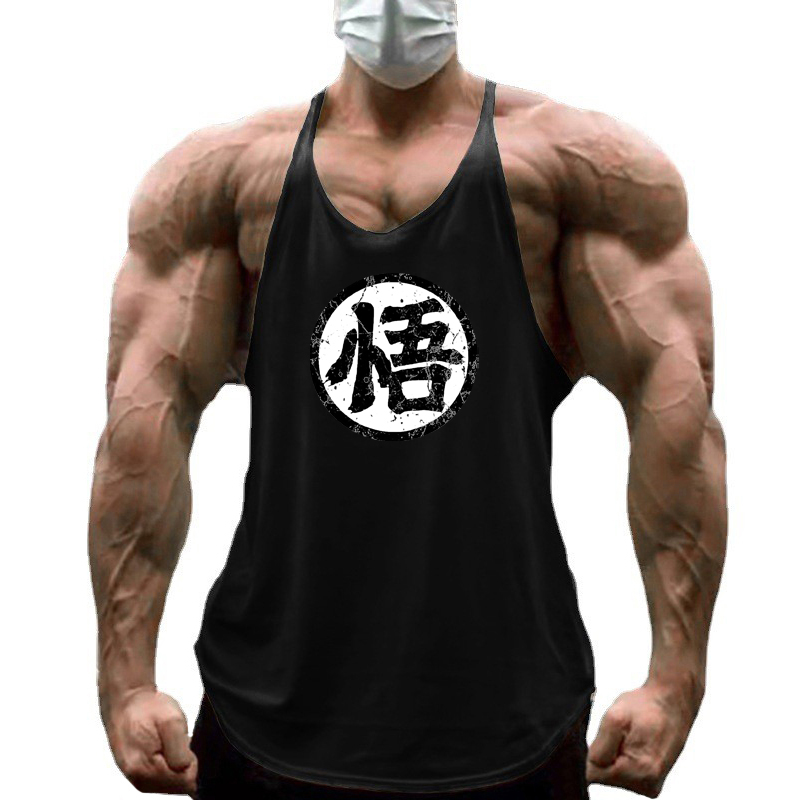 Suspender Tank Top - GYM Fitness เพาะกาย Suspenders เสื้อยืดบุรุษแฟชั่นพิมพ์กีฬาเสื้อแขนกุดฤดูร้อนผ้าฝ้าย Breathable