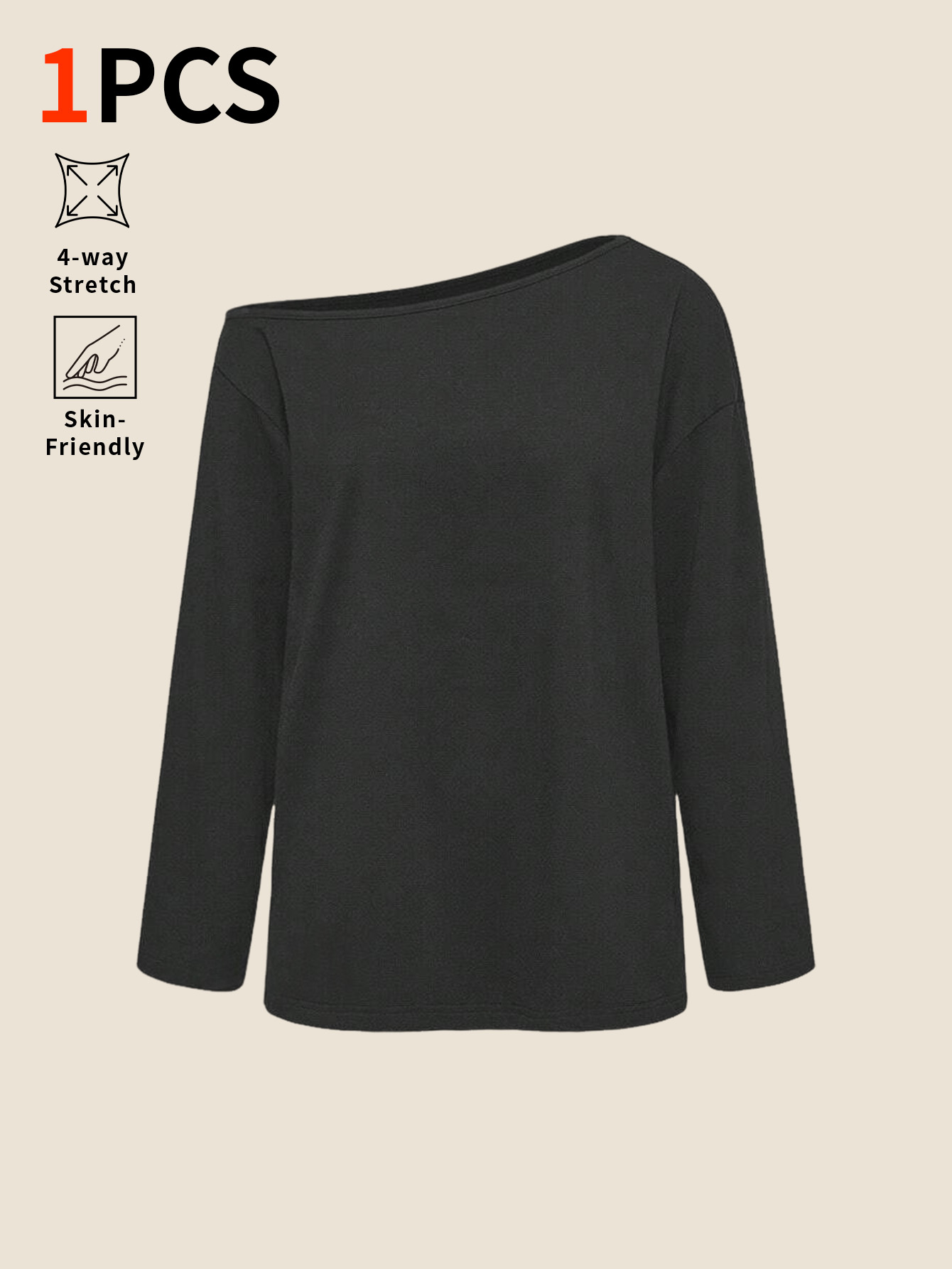 Base Layer Top - เสื้อแขนยาวทรงหลวมสีพื้น ไหล่ลาดเล็กน้อย - เสื้อเบสเลเยอร์แบบลำลองและเรียบง่าย