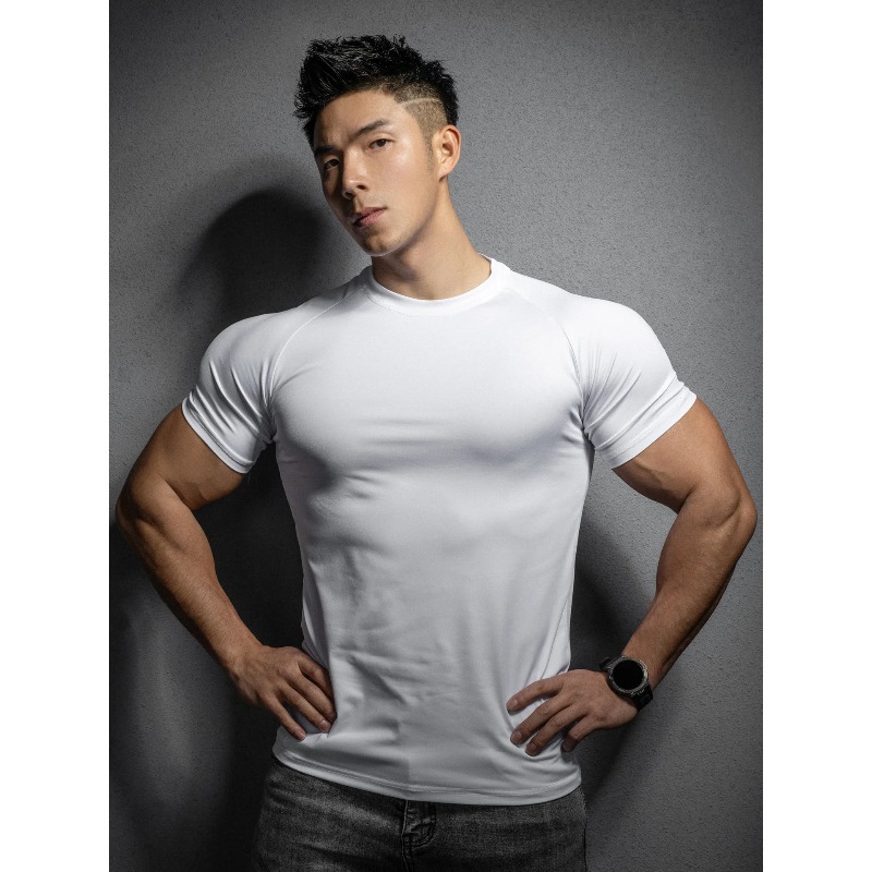 T Shirt Tight Fit - ฟิตเนส โยคะ เสื้อผ้าแห้งเร็วผู้ชายกีฬากลางแจ้งเสื้อยืดแขนสั้นแห้งเร็วการฝึกอบรมโปรวิ่งยืดกระชับพอดีตัว