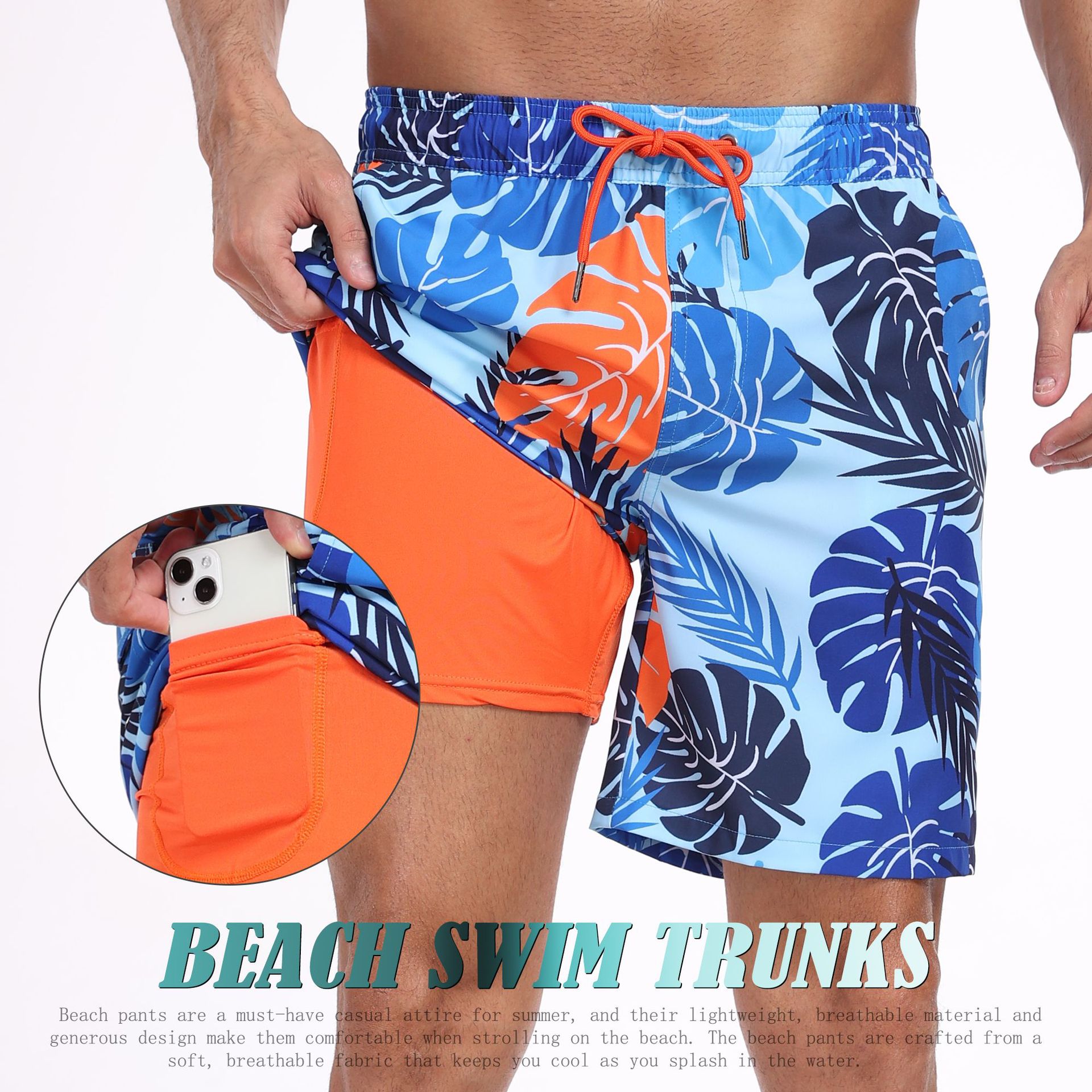 Long Leg Trunk Men - กางเกงขาสั้นชายลายฉลาม 2 in 1 แบบมีเชือกผูกเอว กางเกงขายาวทรงตรง