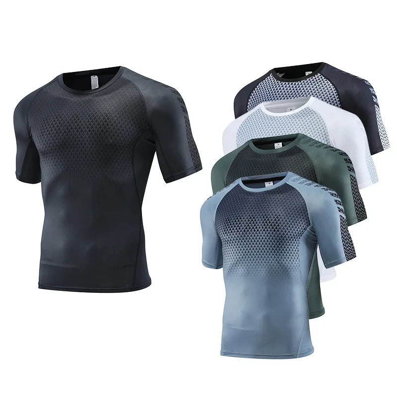 T Shirt Tight Fit - Mens กีฬาสำหรับฟิตเนสเสื้อยืดเพาะกายการบีบอัดเสื้อวิ่ง Rashguard วิ่งออกกำลังกายเสื้อยืด Dry Fit