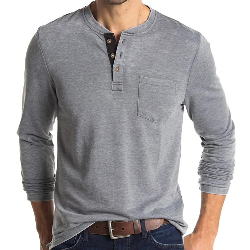 Undershirt Crew Neck - เสื้อยืดแขนยาวสไตล์เฮนลีย์สำหรับผู้ชาย ผ้าฝ้าย ทรงเข้ารูป คอกลม เสื้อซับในลำลอง S-3XL