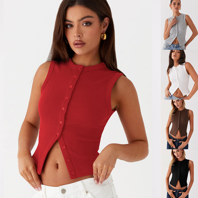Tank Top Ribbed - เสื้อครอปแขนกุดคอวีทรงเข้ารูปสไตล์ Y2K ผ้าถักรัดรูป ยืดหยุ่น ใส่สบาย เหมาะสำหรับใส่ไปเที่ยวทะเลหรือปาร์ตี้ฤดูร้อน