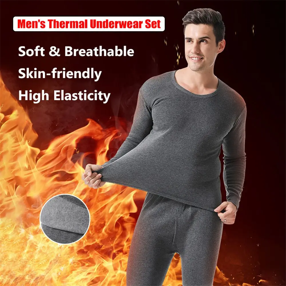 Thermal Long John - ฤดูหนาวผู้ชายชุดชั้นในชุดผ้าฝ้ายนุ่มขนแกะเรียงราย WARM แผง Long Johns Top