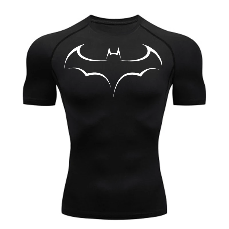 T Shirt Tight Fit - เสื้อยืดผู้ชายพิมพ์ลายค้างคาว เสื้อยืดรัดรูปสำหรับวิ่งออกกำลังกาย เสื้อยืดออกกำลังกาย ฟิตเนส จ๊อกกิ้ง แขนสั้น