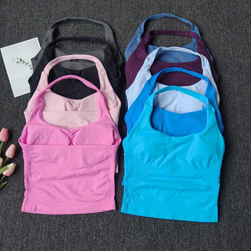Suspender Tank Top - เสื้อกล้ามออกกำลังกายแบบไร้ตะเข็บสำหรับผู้หญิง เสื้อโยคะแบบเปิดหลัง สายคล้องคอ เสื้อกล้ามฟิตเนส เสื้อวิ่ง บราออกกำลังกาย