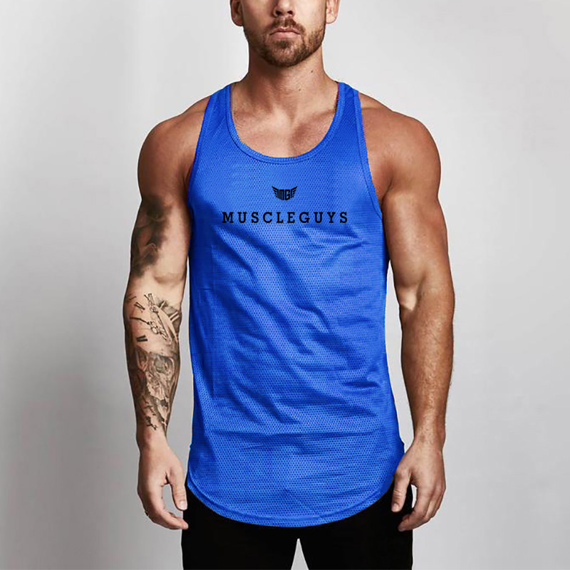 Sleeveless Undershirt - เสื้อกล้ามออกกำลังกายผู้ชาย ผ้าตาข่าย แห้งเร็ว คอกลม พิมพ์ลาย ทรงเข้ารูป
