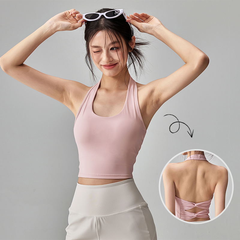 Suspender Tank Top - เสื้อกล้ามออกกำลังกายแบบผูกโบว์คู่สำหรับผู้หญิง - เปิดหลังลึก พร้อมฟองน้ำในตัว ควบคุมการกระแทก เหมาะสำหรับโยคะและฟิตเนส