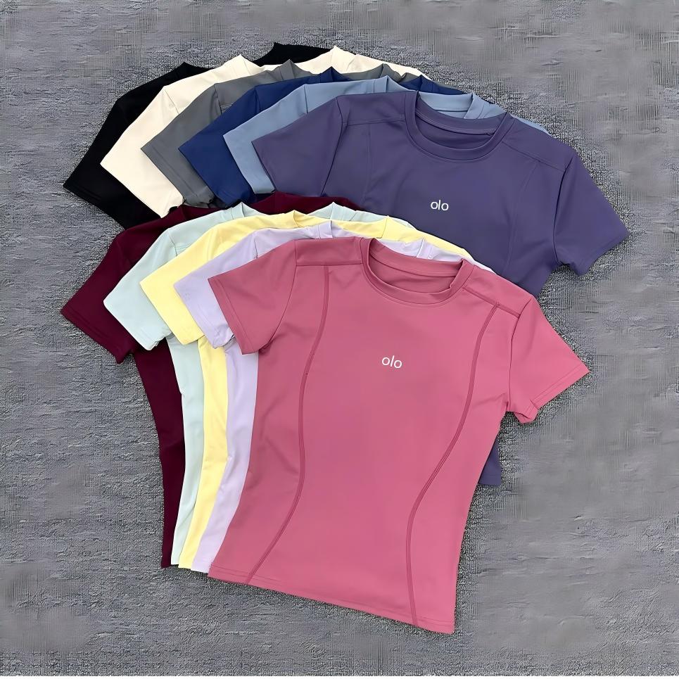 T Shirt Tight Fit - เสื้อยืดแขนสั้นสไตล์ใหม่สำหรับฤดูร้อน ผู้หญิง แห้งเร็ว ระบายอากาศได้ดี ยืดหยุ่น เหมาะสำหรับโยคะ