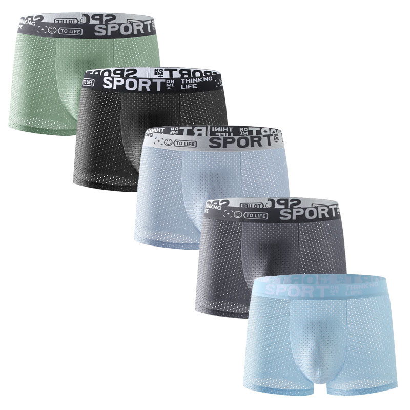 Mesh Sport Boxer - ชุดบ็อกเซอร์ชายผ้าไอซ์ซิลค์ตาข่าย 5 ชิ้น เซ็กซี่ ระบายอากาศ ป้องกันแบคทีเรีย