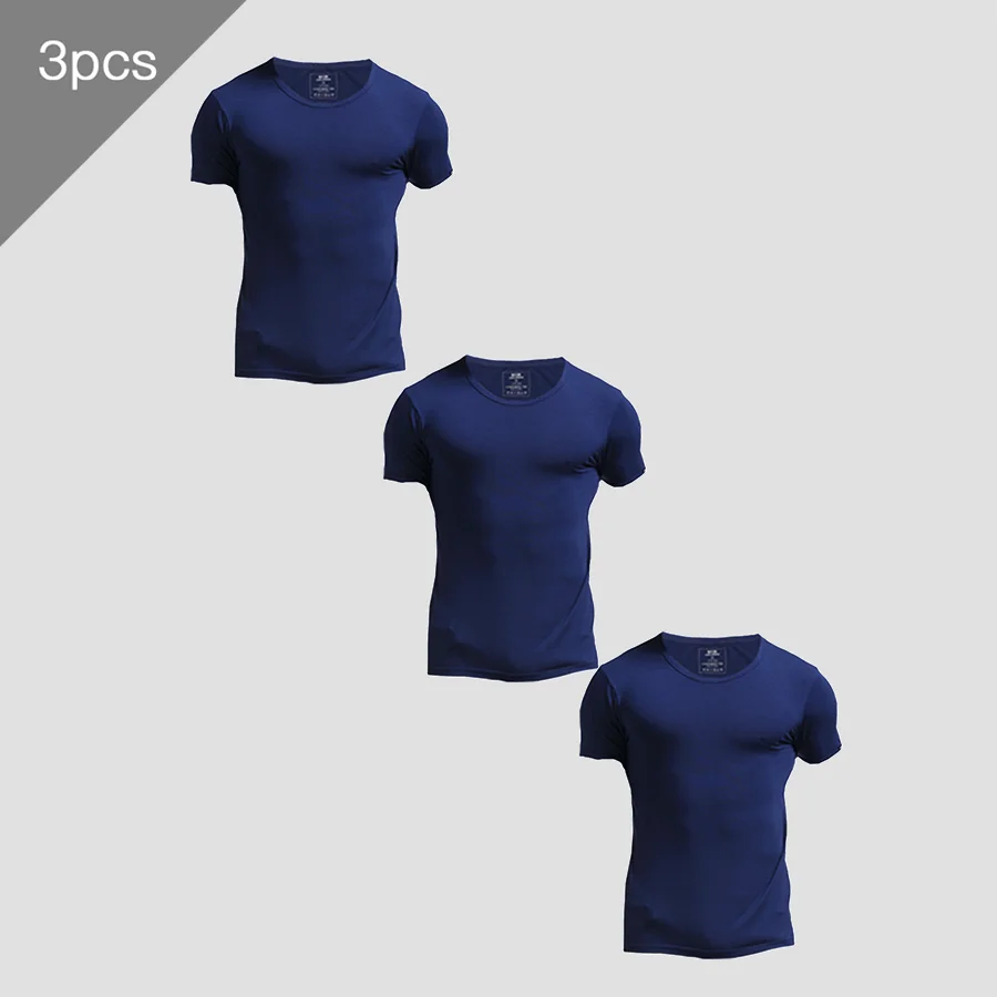 Undershirt Crew Neck - เสื้อยืดแขนสั้นฤดูร้อนสำหรับผู้ชาย 3 ชิ้น เสื้อกล้ามคอกลมบางทรงเข้ารูป เสื้อกล้ามสีทึบสำหรับเล่นกีฬา