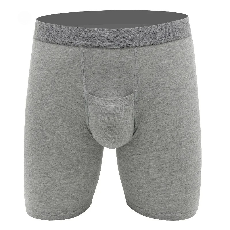 Long Leg Trunk Men - กางเกงในบ็อกเซอร์ทรงหลวมสำหรับผู้ชาย ผ้าโมดอล ทรงยาว ขาบาน เอวกลาง สีพื้น