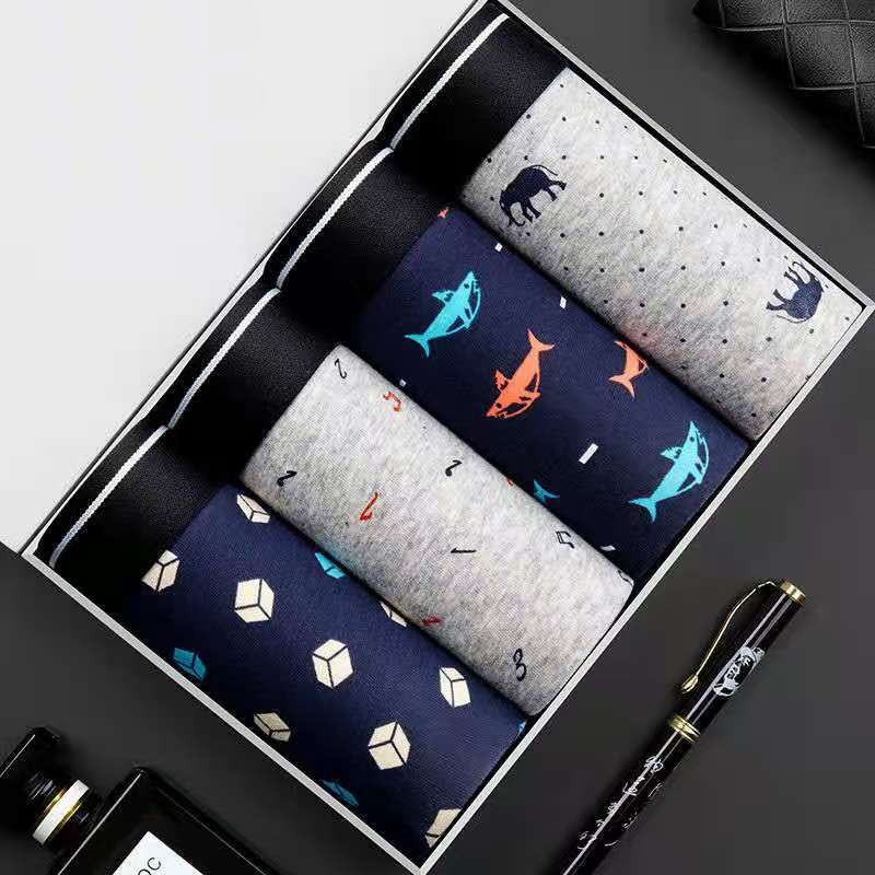 Multi Pack Underwear - 4 ชิ้น/ล็อตกางเกงขาสั้นนักมวยผู้ชายชุดชั้นในกางเกงผ้าฝ้ายสบายBreathableชายTrunk Uนูนพิมพ์กางเกงคุณภาพสูง