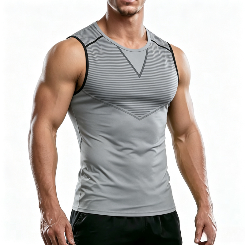 T Shirt Tight Fit - เสื้อยืดแขนกุดสำหรับการฝึกอบรมแบบครบวงจร แฟชั่นสำหรับผู้ชาย เสื้อกล้ามไล่เฉดสี ยืดหยุ่นสูง ซับเหงื่อ แห้งเร็ว