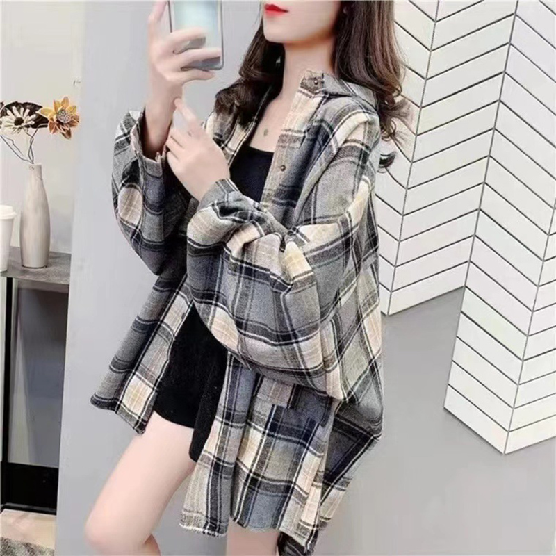 Thermal Long John - ฤดูใบไม้ร่วงฤดูหนาวแฟชั่นเสื้อลายสก๊อตผู้หญิงหลวมบุคลิกภาพเสื้อแขนยาว WARM อเนกประสงค์เดี่ยว Breasted Chic เสื้อ