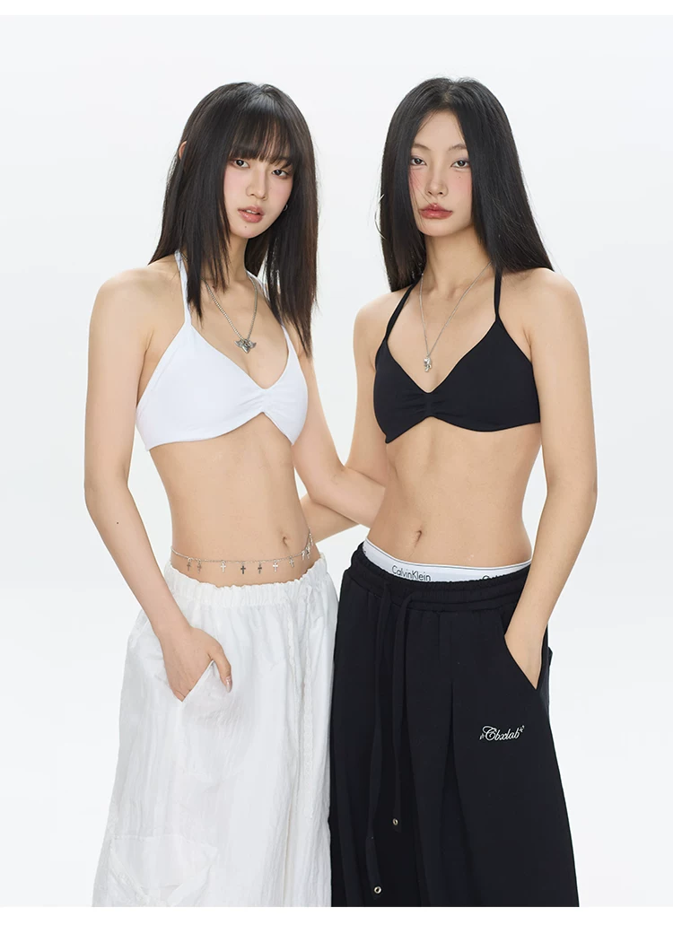 Suspender Tank Top - บราออกกำลังกายไร้ตะเข็บสไตล์บิกินี่สุดเซ็กซี่ สายคล้องคอสวยงาม สายบ่าบาง ยืดหยุ่นสูง ช่วยยกกระชับ เหมาะสำหรับออกกำลังกายและโยคะ