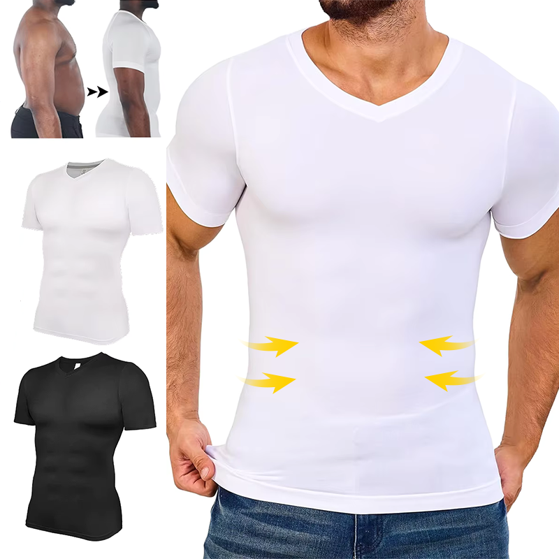 Undershirt Crew Neck - ผู้ชาย V คอเสื้อแขนสั้น Body Shaper Slimming