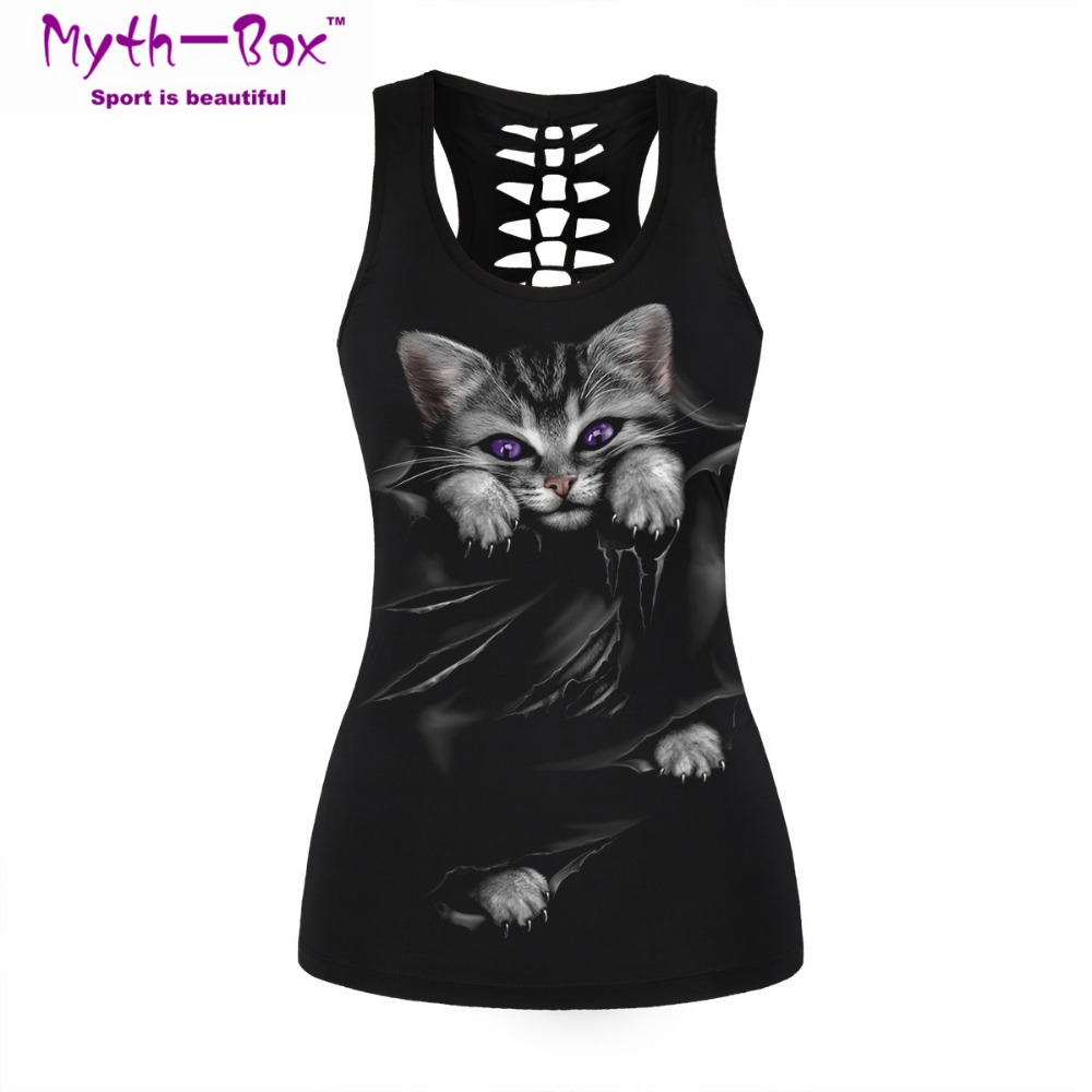 Sleeveless Undershirt - เสื้อกีฬาผู้หญิงลาย Bad Cat แบบไม่มีแขน สำหรับโยคะ เสื้อกล้ามวิ่งออกกำลังกายแบบยืดหยุ่น