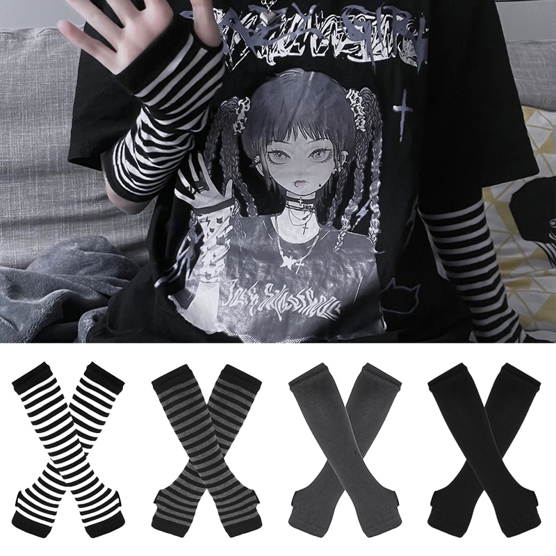 Thermal Long John - ผู้หญิงแขนยาว Gothic ลาย Fingerless แขนอุ่นถักผู้หญิงสบายๆสีทึบถุงมือแฟชั่น Punk