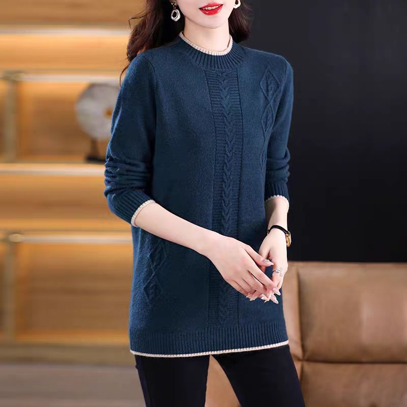 Thermal Long John - แฟชั่นรอบคอถักจัมเปอร์สําหรับผู้หญิงฤดูใบไม้ร่วงฤดูหนาวเสื้อแขนยาวหญิง Street WARM Lady Pullover Bottoming