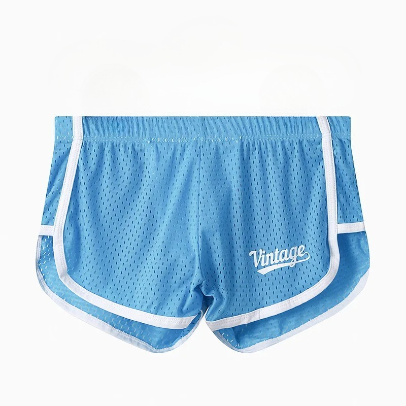 Mesh Sport Boxer - กางเกงขาสั้นผู้ชายผ้าตาข่ายพิมพ์ลายวินเทจขอบสีขาวเอวกลางผ้าไหมน้ำแข็งทรงหลวมสไตล์บ็อกเซอร์ใส่ได้ทั้งนอกบ้านและในบ้าน ใช้ได้ทั้งนอนและเล่นกีฬา ใช้เป็นชุดชั้นในได้