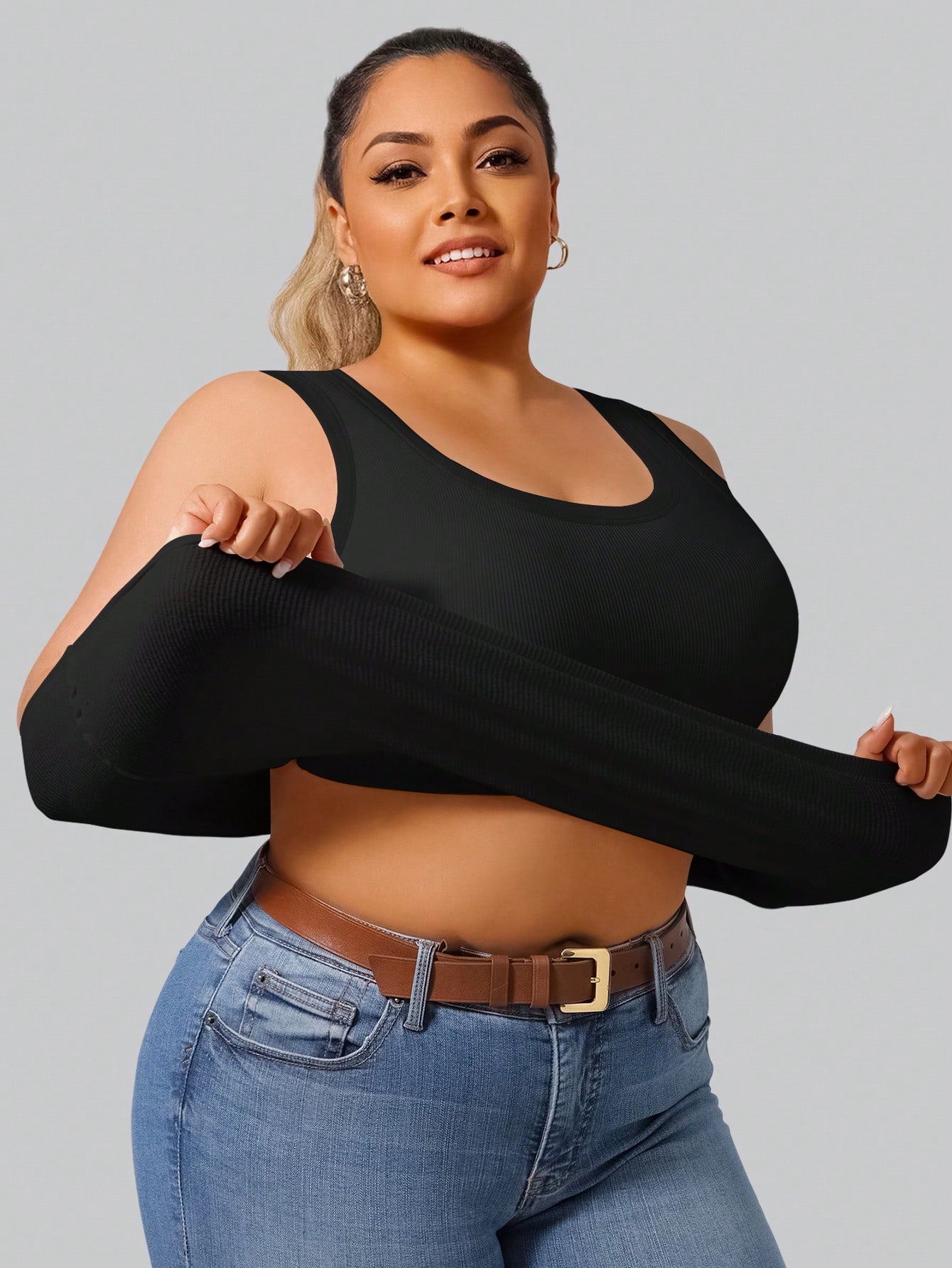 Tank Top Ribbed - เสื้อกล้ามครอปผ้าริบยืดหยุ่นสูงสำหรับผู้หญิงไซส์ใหญ่
