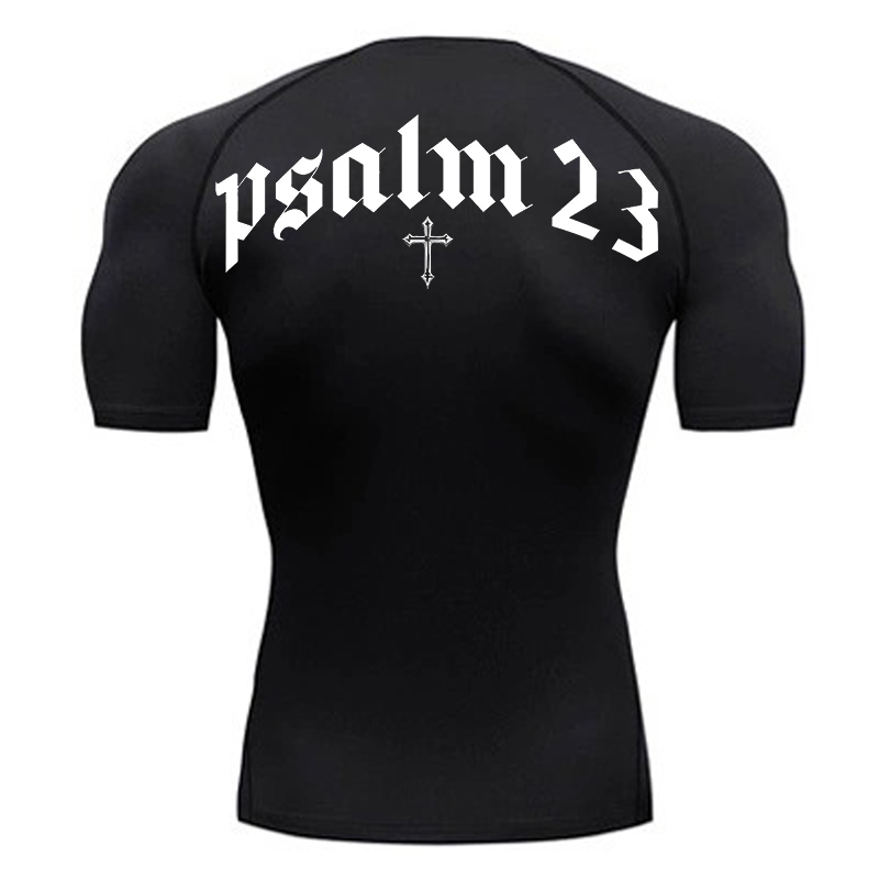 Base Layer Top - Psalm 23เสื้อรัดรูปพิมพ์ลายกากบาทสำหรับผู้ชายเสื้อยืดแห้งเร็วสำหรับออกกำลังกายฟิตเนสเสื้อกล้ามสำหรับใส่ออกกำลังกาย