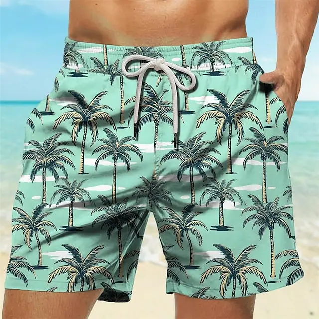 กางเกงขาสั้นชายหาดพิมพ์ลายต้นป - Trunk Breathable Men บทวิจารณ์และราคา