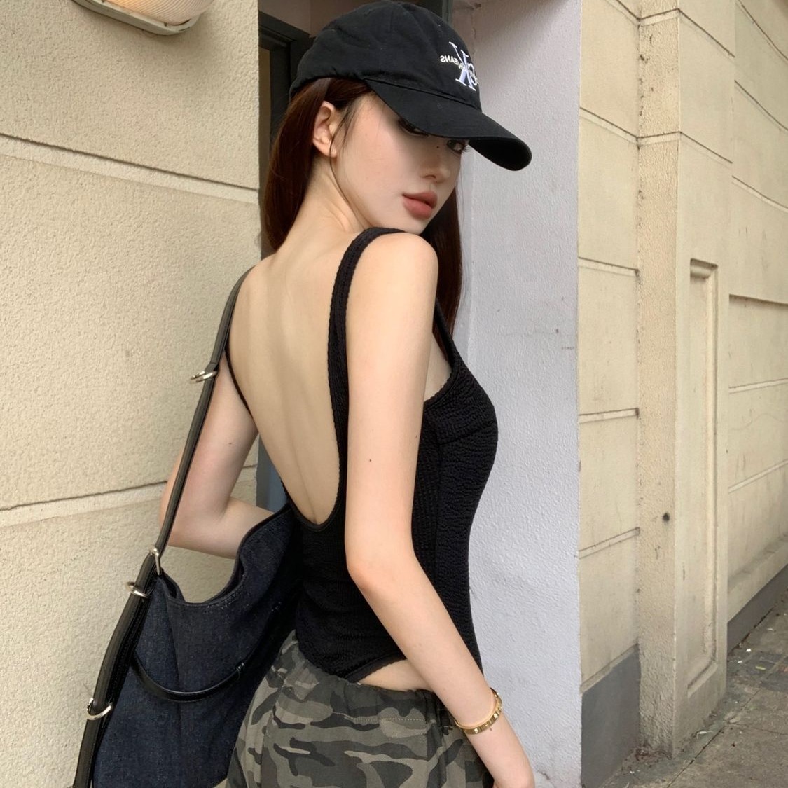 สีดํา Strappy บอดี้สูทเซ็กซี่  - Tank Top Ribbed บทวิจารณ์และราคา