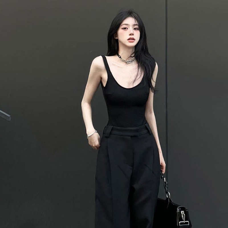 สีดํา Strappy บอดี้สูทเซ็กซี่  - Tank Top Ribbed บทวิจารณ์และราคา