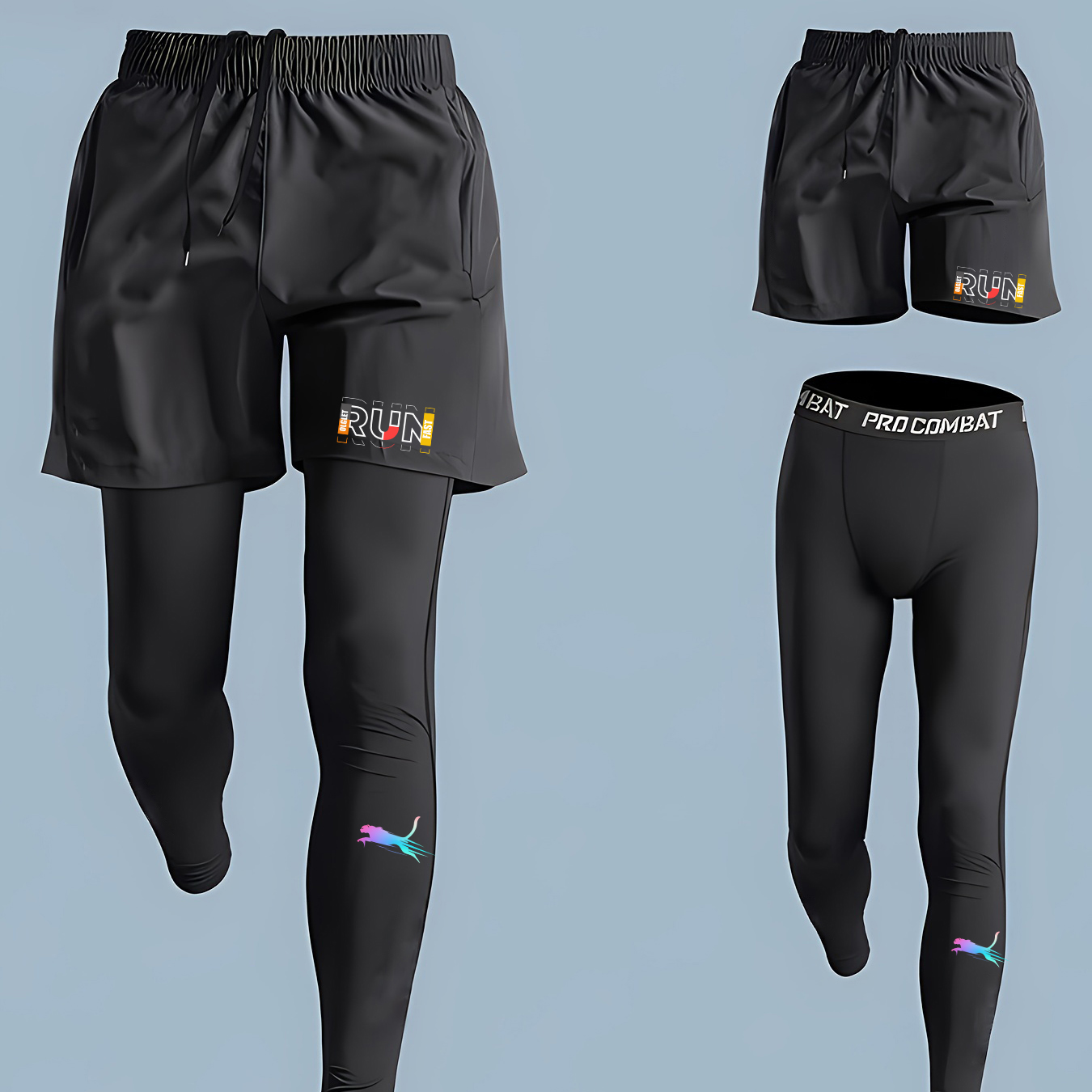 ชุดวิ่งออกกำลังกายผู้ชาย 2 ชิ้ - Compression Shorts Athletes บทวิจารณ์และราคา