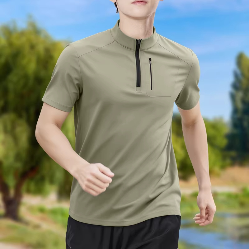 เสื้อยืดแขนสั้นผู้ชายแบบซิปครึ - T Shirt Tight Fit บทวิจารณ์และราคา