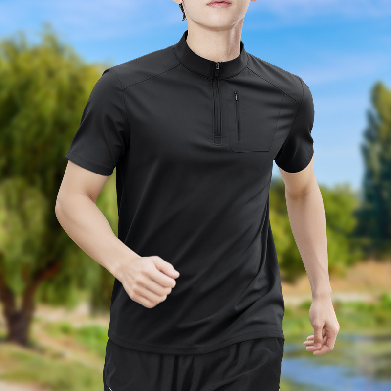 เสื้อยืดแขนสั้นผู้ชายแบบซิปครึ - T Shirt Tight Fit บทวิจารณ์และราคา