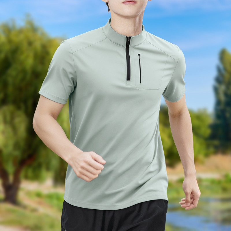 เสื้อยืดแขนสั้นผู้ชายแบบซิปครึ - T Shirt Tight Fit บทวิจารณ์และราคา