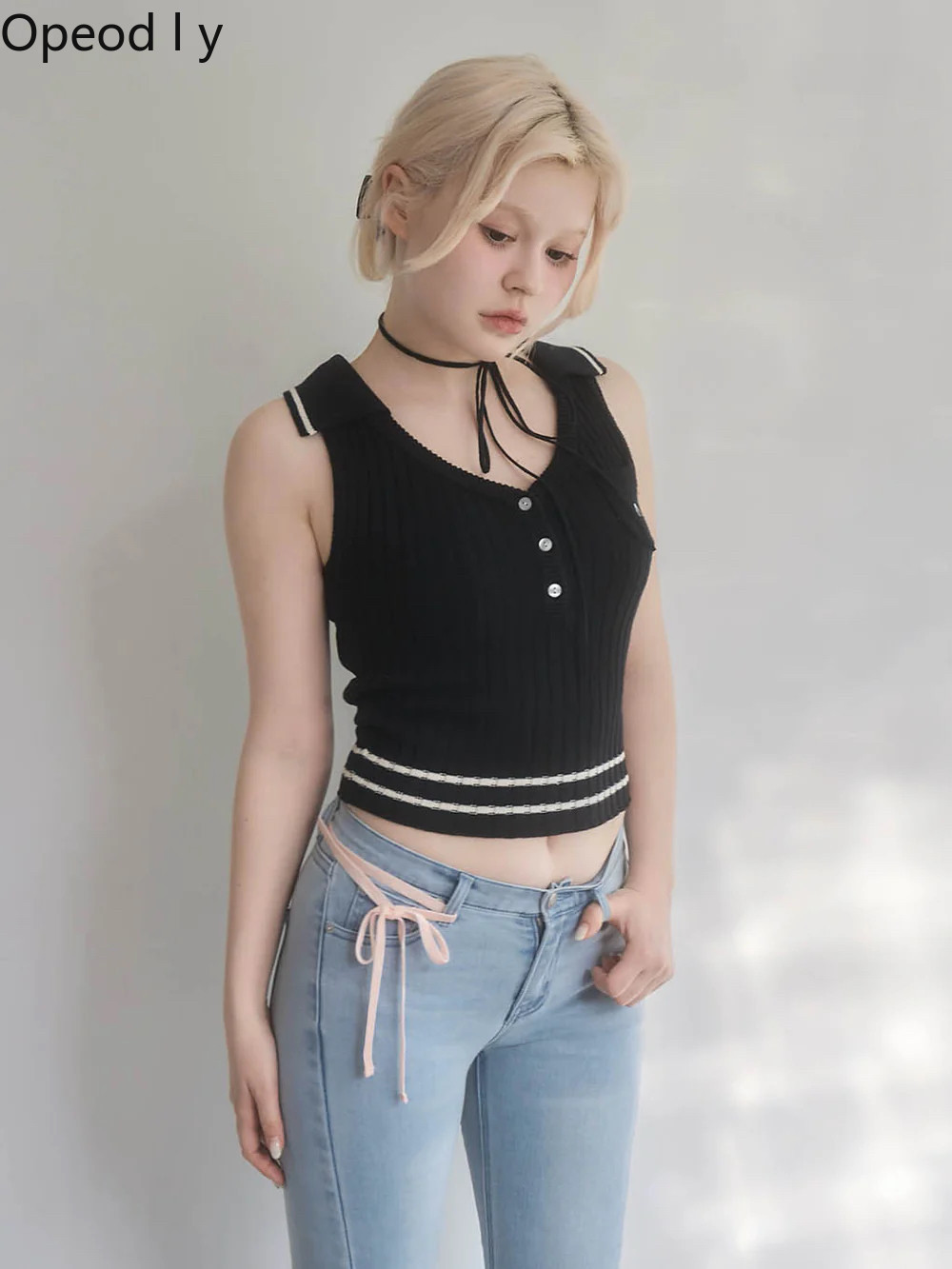 เสื้อกั๊กถักไหมพรมคอวีแบบญี่ปุ - Suspender Tank Top บทวิจารณ์และราคา